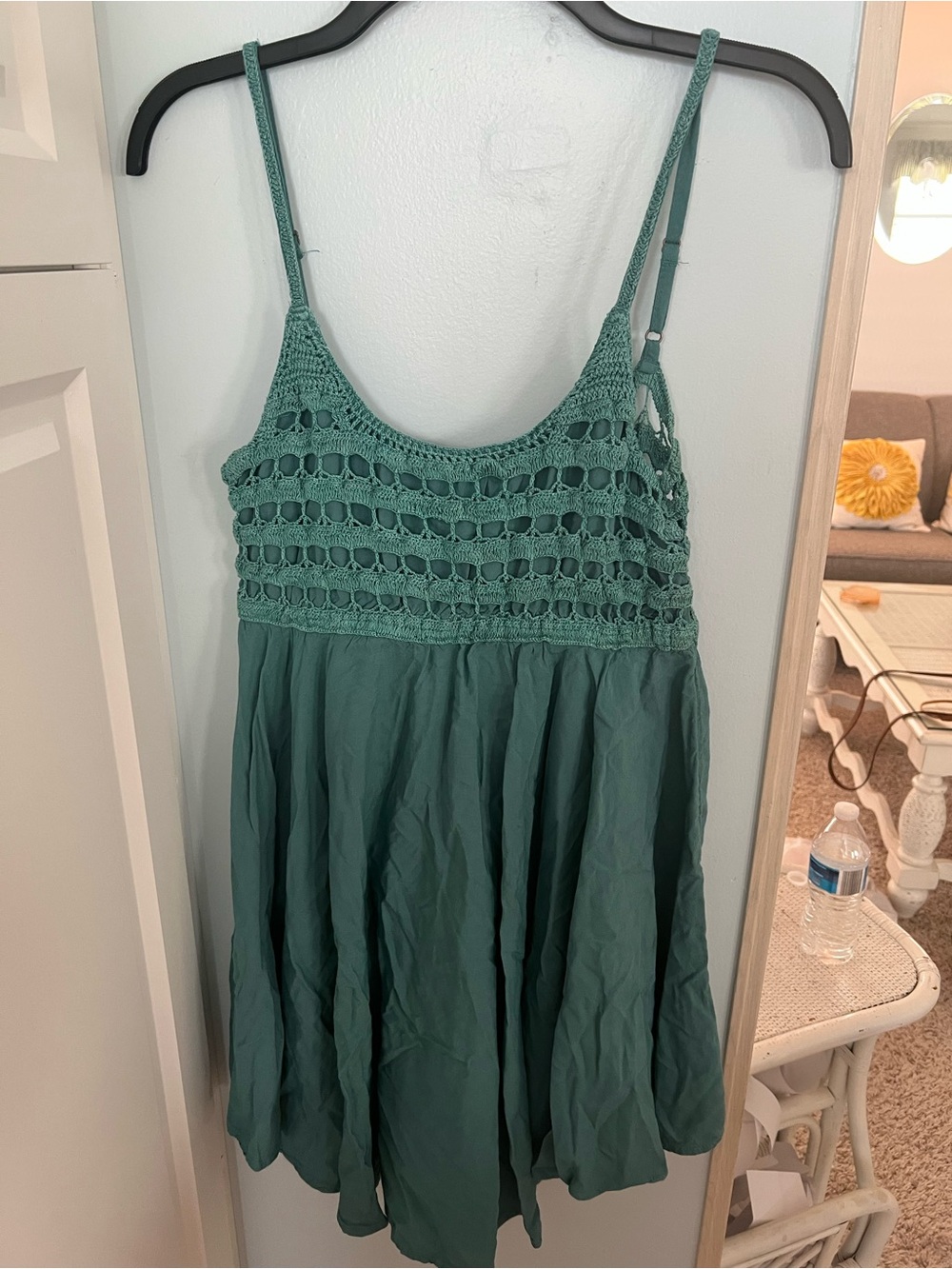 O'Neill KINLEY Britney Blue/teal Crochet Bodice Spaghetti Strap Mini Dress Sz M